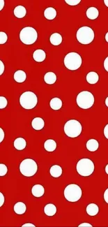 Red background with white polka dots.