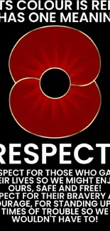 Red poppy with respect and tribute text.