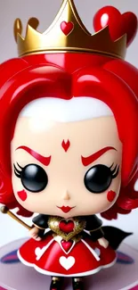 Cute cartoon queen with red hair and crown on vibrant wallpaper.