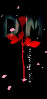 Abstract wallpaper with red rose and text 'enjoy the silence' on dark backdrop.