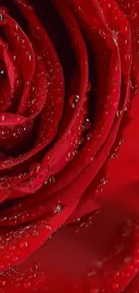 Close-up of a red rose with water droplets on petals for mobile wallpaper.