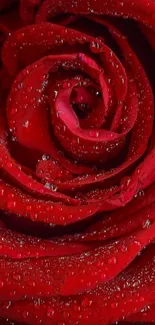 Close-up of dewy red rose petals, perfect for elegant mobile wallpaper.