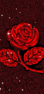 Vibrant red rose wallpaper with sparkling details for mobile phone.