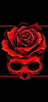 Red skull with rose mobile wallpaper, gothic art design.