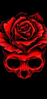 Red skull with rose wallpaper for mobile.