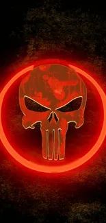 Red skull neon design on dark background wallpaper.