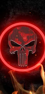 Red skull neon wallpaper with dark background and bold design.