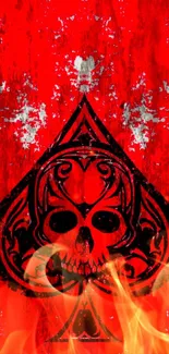 Red spade with skull on distressed texture.