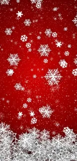 Red mobile wallpaper with white snowflakes.