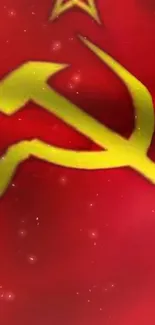 Mobile wallpaper featuring Soviet hammer and sickle on red background.