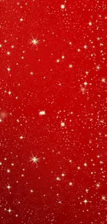 Red wallpaper with shimmering stars and sparkles.