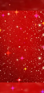 Vibrant red wallpaper with twinkling stars pattern.