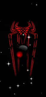 Red spider design on cosmic black background with stars.