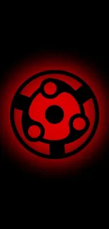 Red spiral symbol on a black background.