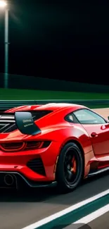 Sleek red sports car on a racing track