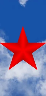 Red star on a blue sky with clouds wallpaper