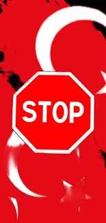 Bold red stop sign with Turkish flags wallpaper.