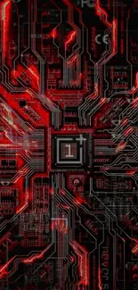 Red circuit board design for mobile wallpaper.