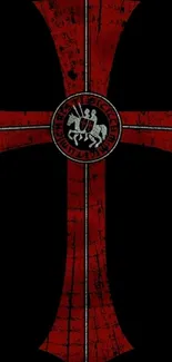 Mobile wallpaper with red Templar cross on black background.