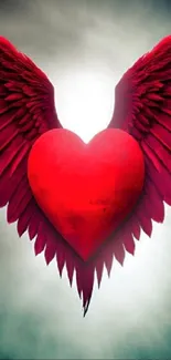 Red heart with wings mobile wallpaper.