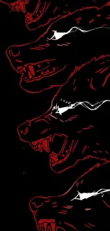 Red outlined graphic wolves on a black background.