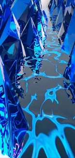 Abstract blue crystal river with geometric reflections.