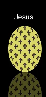 Reflective egg with cross pattern on a black background.