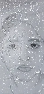 Black and white portrait with raindrop effect.