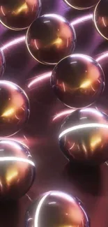 Reflective metallic spheres in abstract arrangement.