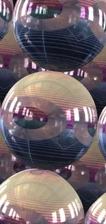 Reflective spheres creating a dynamic and vibrant pattern.