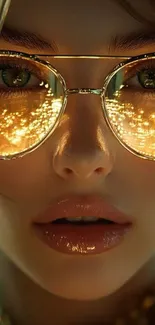 Vibrant portrait of woman with glowing reflective sunglasses.