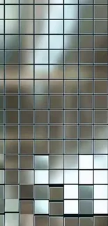 Reflective tile grid with metallic design wallpaper.