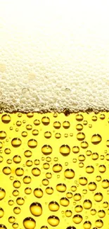 Golden beer wallpaper with bubbles and foam.