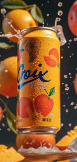 Refreshing citrus drink can with fruits and water splash.