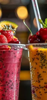 Vibrant fruit smoothies with strawberries and cherries