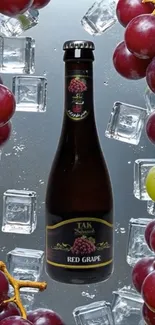 Grape drink bottle with ice and fruit accent.