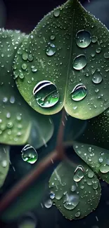 Close-up of a green leaf with water droplets on it.