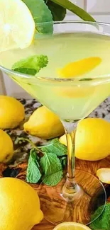 Refreshing lemon cocktail with mint leaves on display.