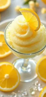 Glass of creamy lemon dessert with slices.