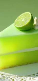 Vibrant lime green cake slice with a lime wedge.