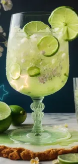 Green lime cocktail with vibrant botanical elements.