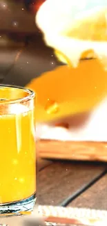 Glass of orange juice with a vibrant sunlight effect.