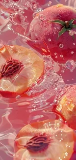 Floating peaches in water with bubbles