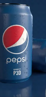 Blue Pepsi can with droplets, perfect for wallpaper.