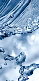 Close-up of a water splash with clear blue droplets.