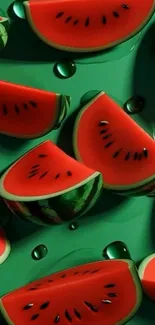 Watermelon slices pattern on green background.