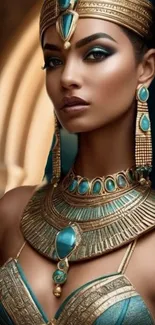 Ancient regal beauty with turquoise accents and golden jewelry.