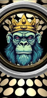 Illustrated gorilla with a golden crown in bold design.