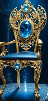 Intricate blue gemstone throne with gold accents.