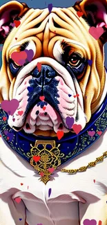 Artistic illustration of a regal bulldog with vibrant colors.